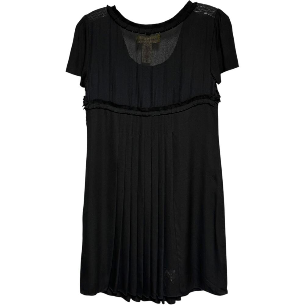 Catherine Malandrino Silk Short Sleeve Pleated A-Line Mini Dress Black 2 - Picture 3 of 3
